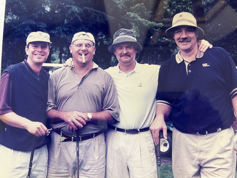 My old golfing buddy, Tom Donnelly, second from left with Chas and Jess Bailes the owners of ABC Liquor in Florida.  As Tom taught me over the years, ‘You don’t do business on the golf course, You make friends!'